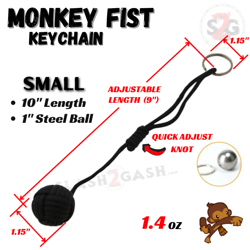 Small Monkey Fist Self Defense Keychain w/ 1" Steel Ball - Black SD-KeyChain - Tophatter Daily Deals