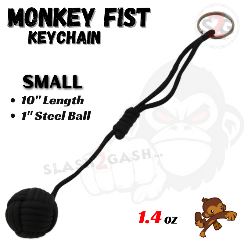 Small Monkey Fist Self Defense Keychain w/ 1" Steel Ball - Black Black - Small SD-KeyChain - Tophatter Daily Deals