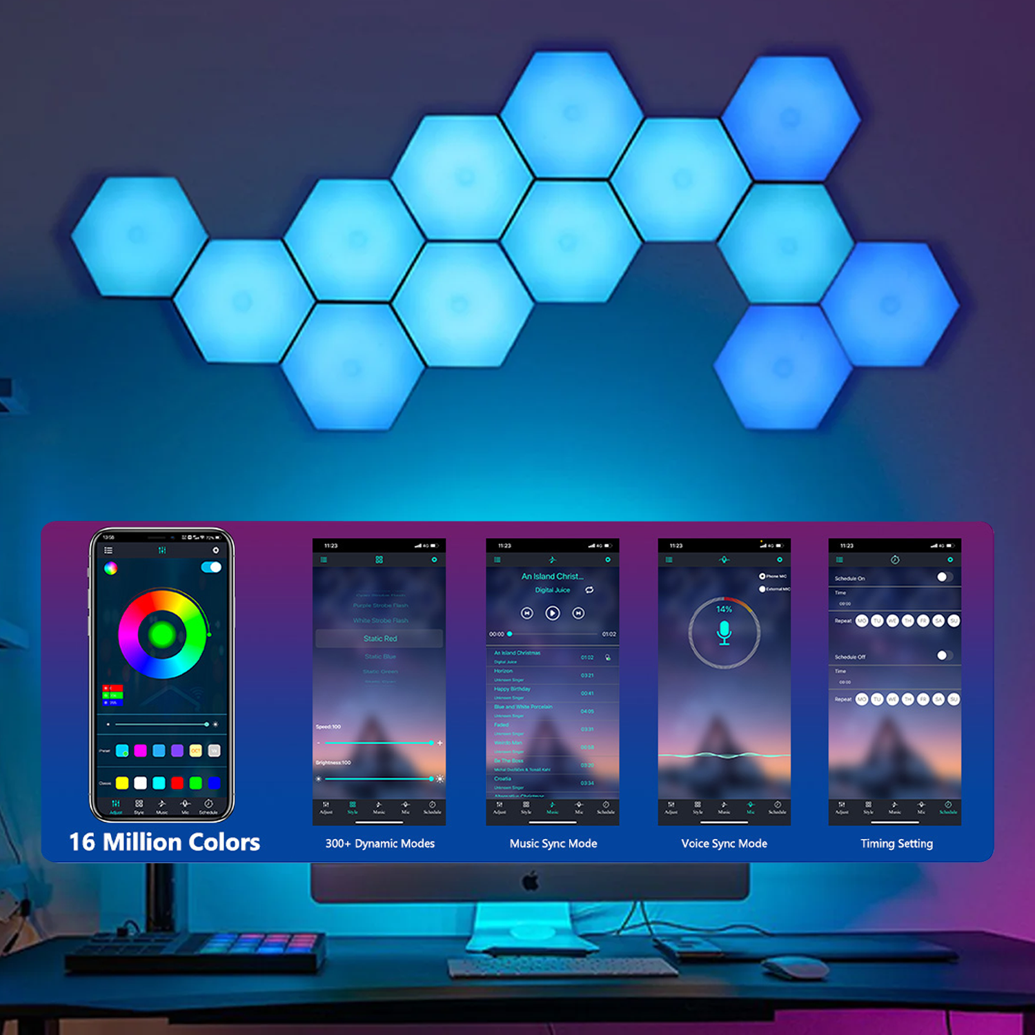 Hexagon Lights for Wall – 6~12PCS Smart LED Hex Lights with Remote Control & Expandable Design Music Sync Wall Lights 6 Pack Speciality & Decorative Lighting - Tophatter Daily Deals