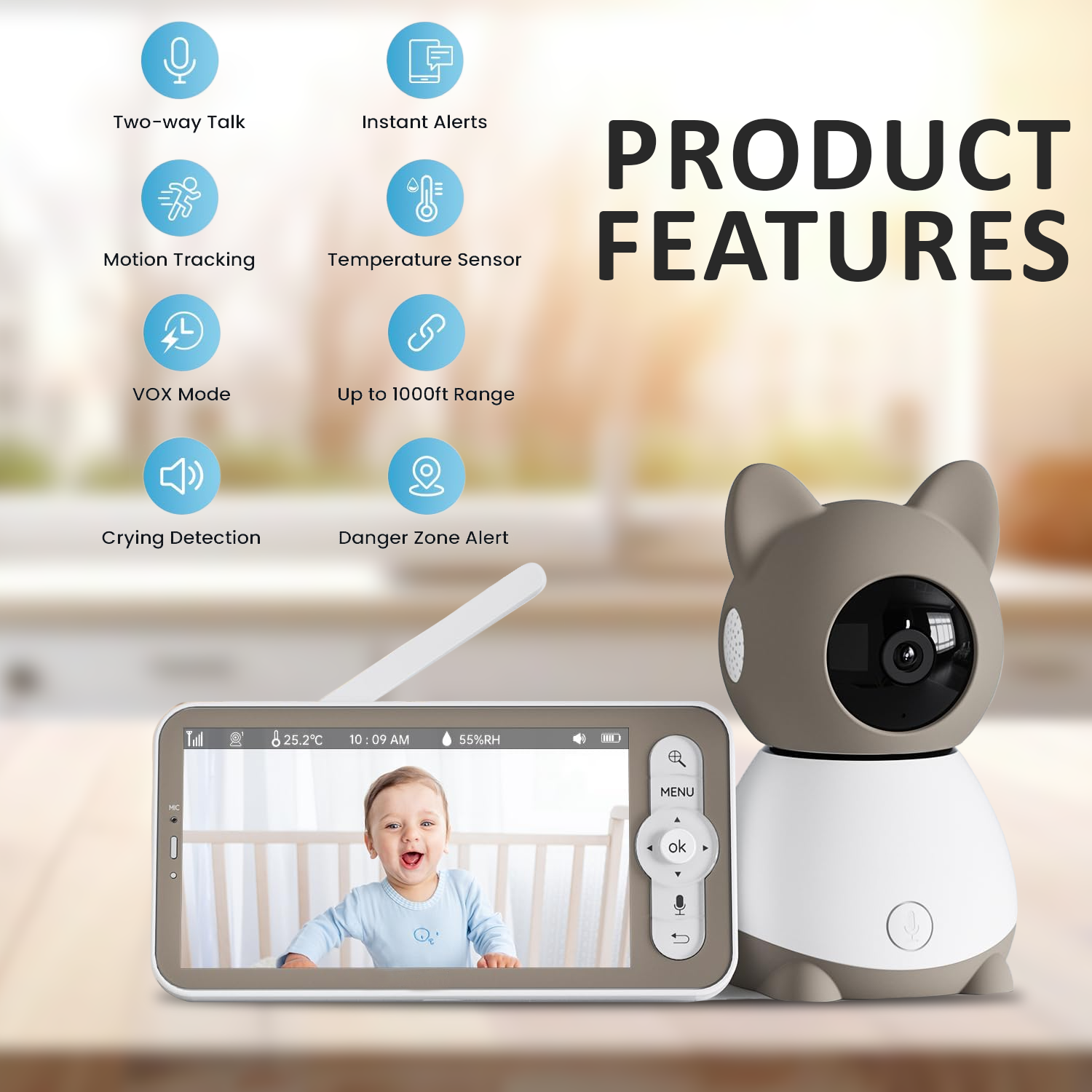 Baby Monitor with Camera – Wifi Automatic Tracking 5" Baby Monitor, 2K Night Vision with Phone App Baby monitor with camera - Tophatter Daily Deals