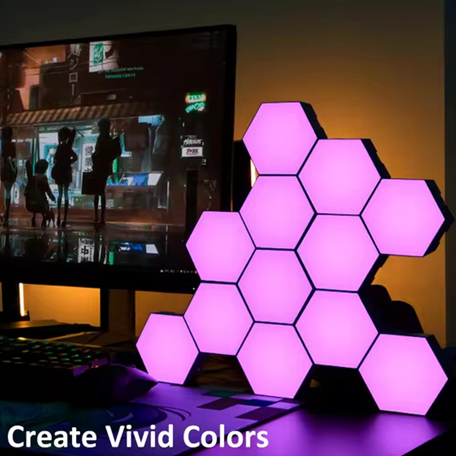 Hexagon Lights for Wall – 6~12PCS Smart LED Hex Lights with Remote Control & Expandable Design Music Sync Wall Lights 12 Pack Speciality & Decorative Lighting - Tophatter Daily Deals