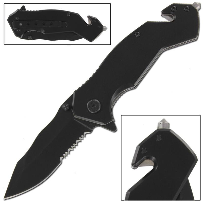Smoke Screen Serrated Spring Assist Tactical Assisted Opening Knife - Tophatter's Guns'N'Weapons Store Collectible Weapons - Tophatter Daily Deals