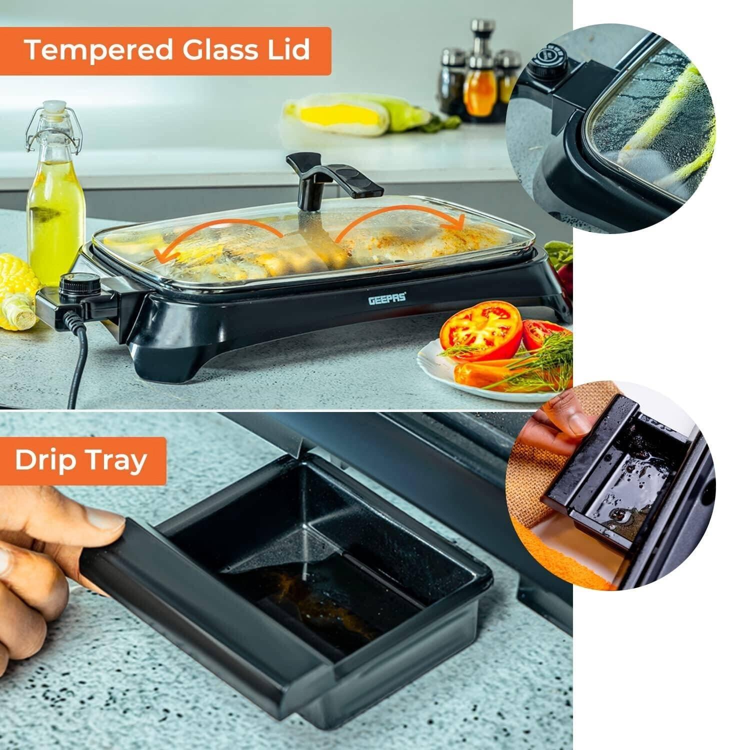 Electric Barbeque Grill - 1600W Tabletop BBQ Griddle with Smokeless Hot Plate for Indoor & Outdoor Cooking Home - Tophatter Daily Deals