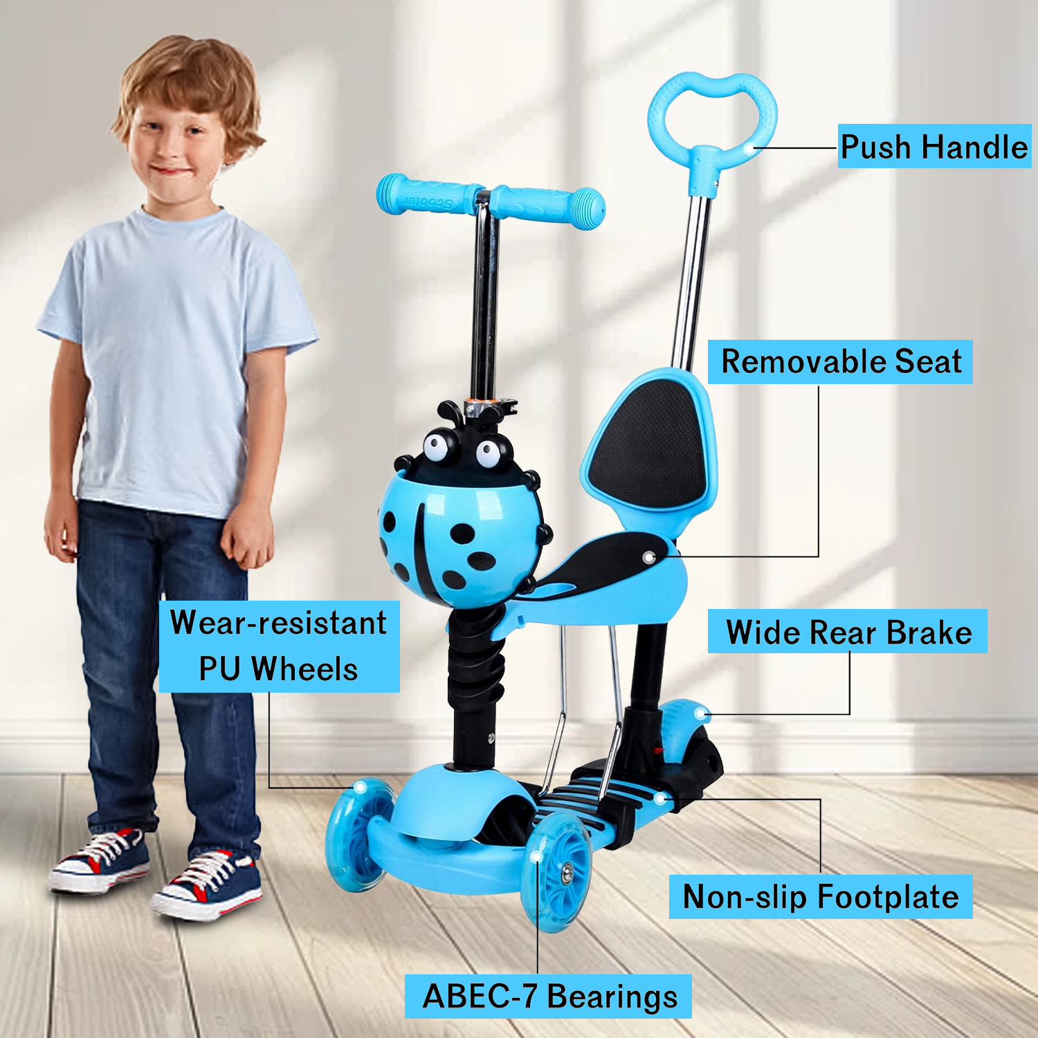 Kids Push Scooter – 3-Wheel Scooter with Adjustable Handlebar & LED Flashing Wheels Cycling - Tophatter Daily Deals