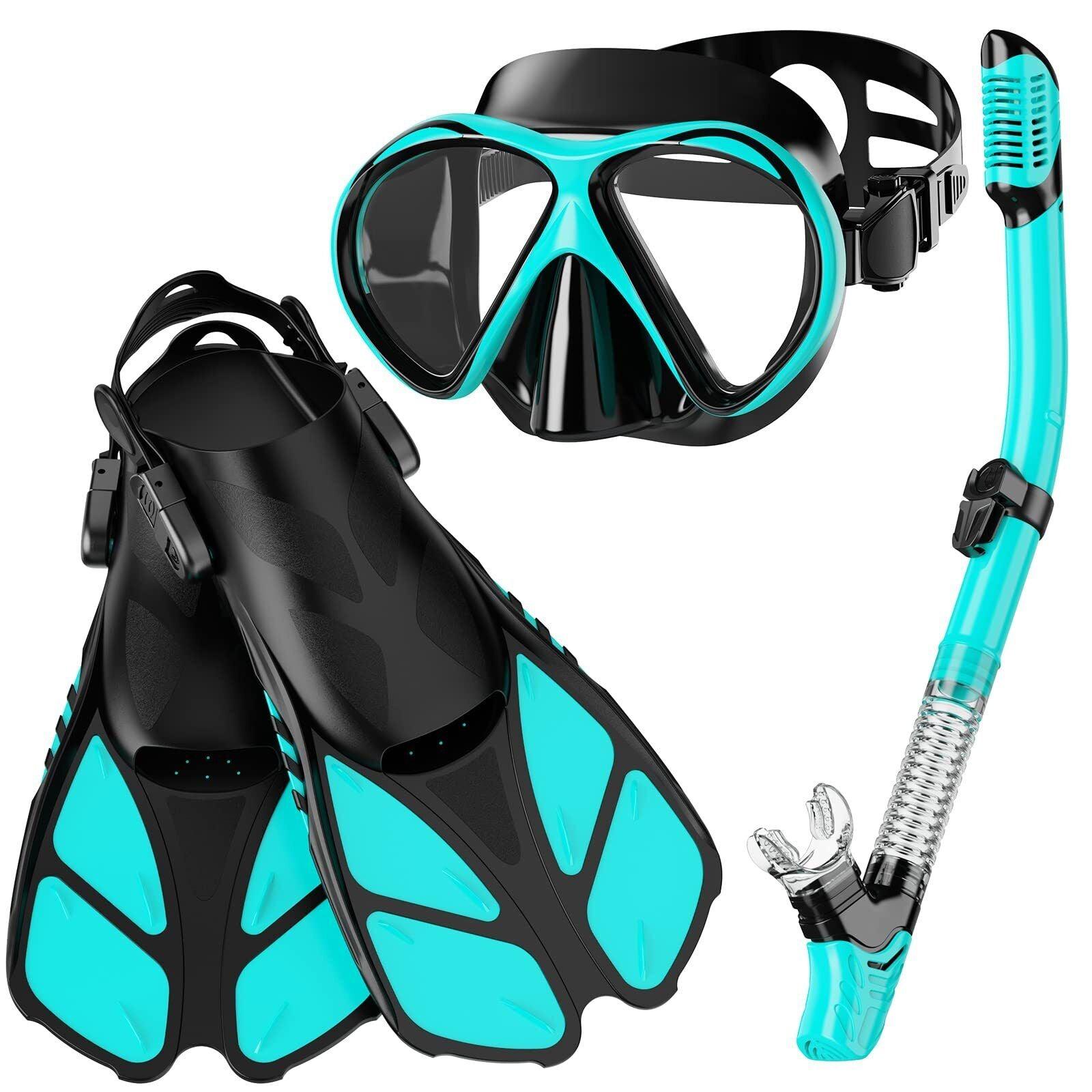 Snorkel Sets for Adults - Snorkel Mask Set for Adults Diving Swimming Equipment with Flippers Snorkelling Swimming - Tophatter Daily Deals