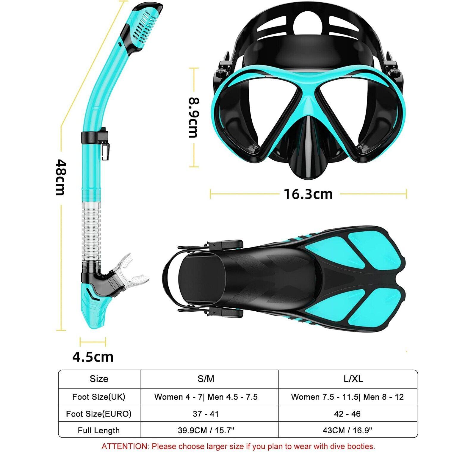 Snorkel Sets for Adults - Snorkel Mask Set for Adults Diving Swimming Equipment with Flippers Snorkelling Swimming - Tophatter Daily Deals