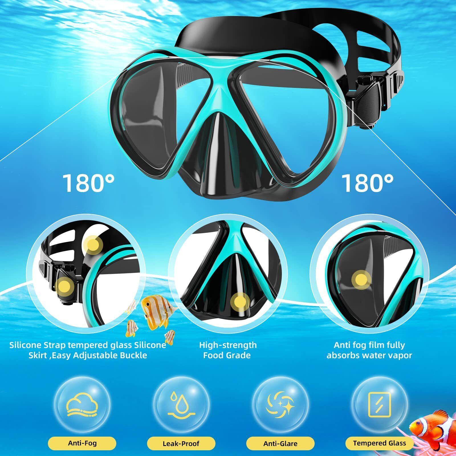 Snorkel Sets for Adults - Snorkel Mask Set for Adults Diving Swimming Equipment with Flippers Snorkelling Swimming - Tophatter Daily Deals