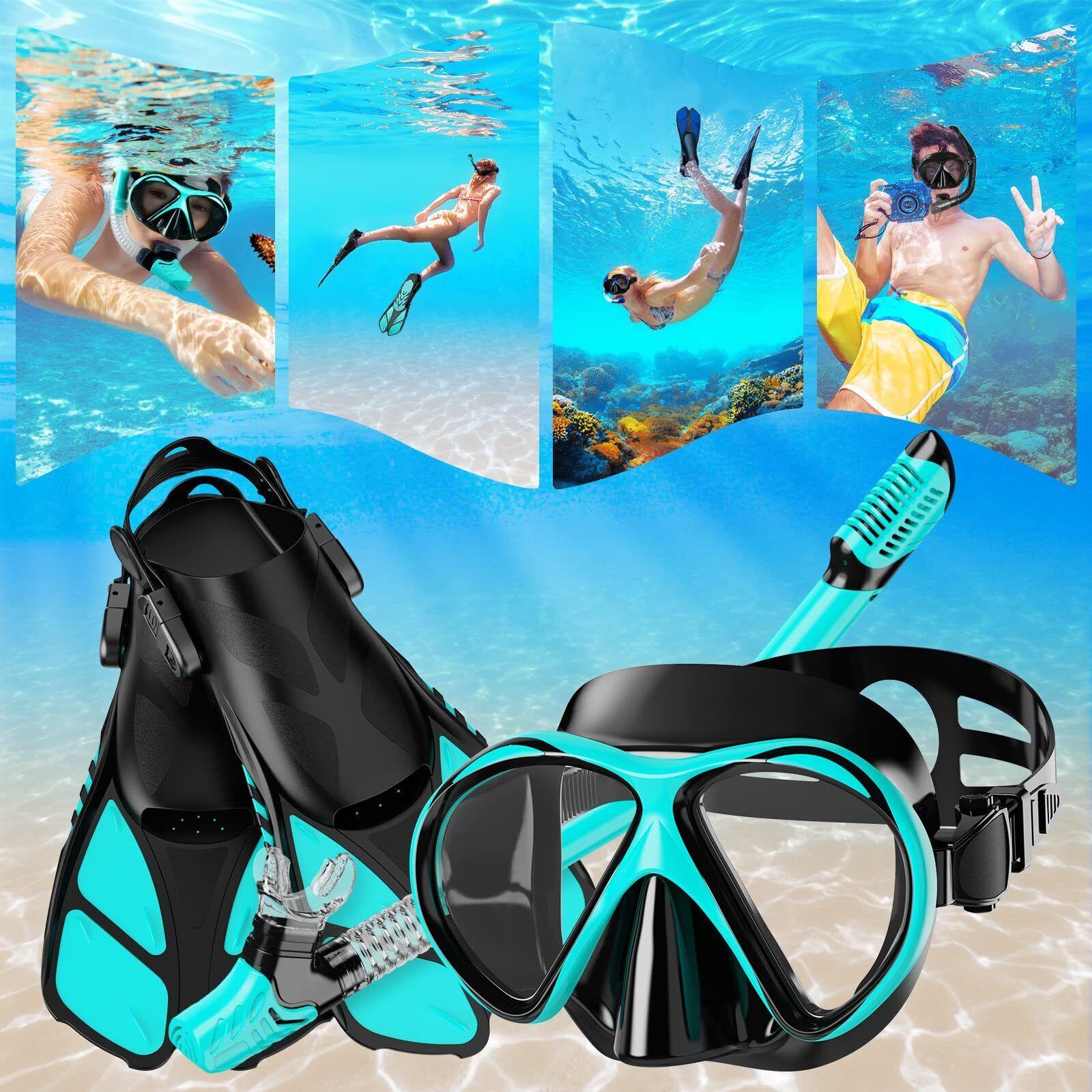 Snorkel Sets for Adults - Snorkel Mask Set for Adults Diving Swimming Equipment with Flippers Snorkelling Swimming - Tophatter Daily Deals