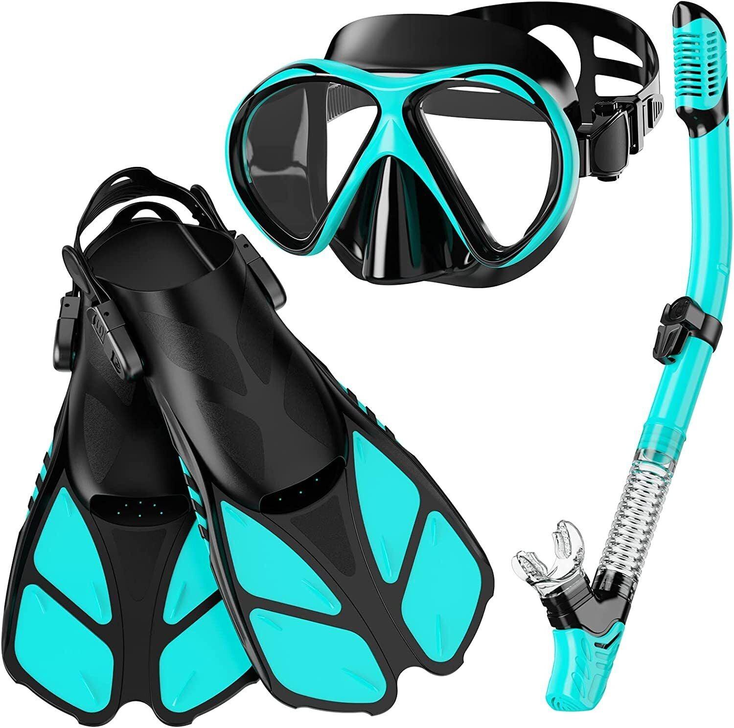 Snorkel Sets for Adults - Snorkel Mask Set for Adults Diving Swimming Equipment with Flippers Snorkelling Green Swimming - Tophatter Daily Deals