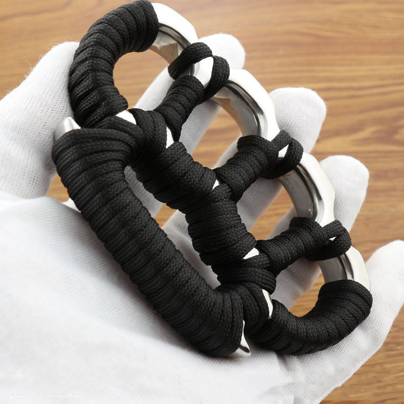 Solid Thickened Pure Steel Knuckle Duster Window Breaker Defense Boxing Protector EDC Tool Black rope - Tophatter Daily Deals