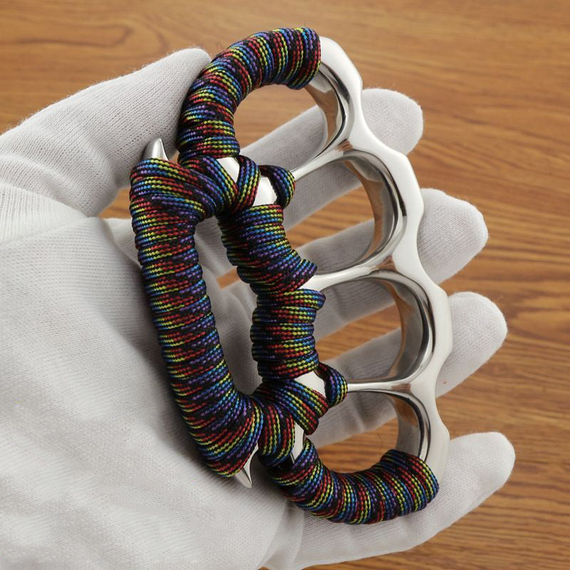 Solid Thickened Pure Steel Knuckle Duster Window Breaker Defense Boxing Protector EDC Tool Colored rope - Tophatter Daily Deals
