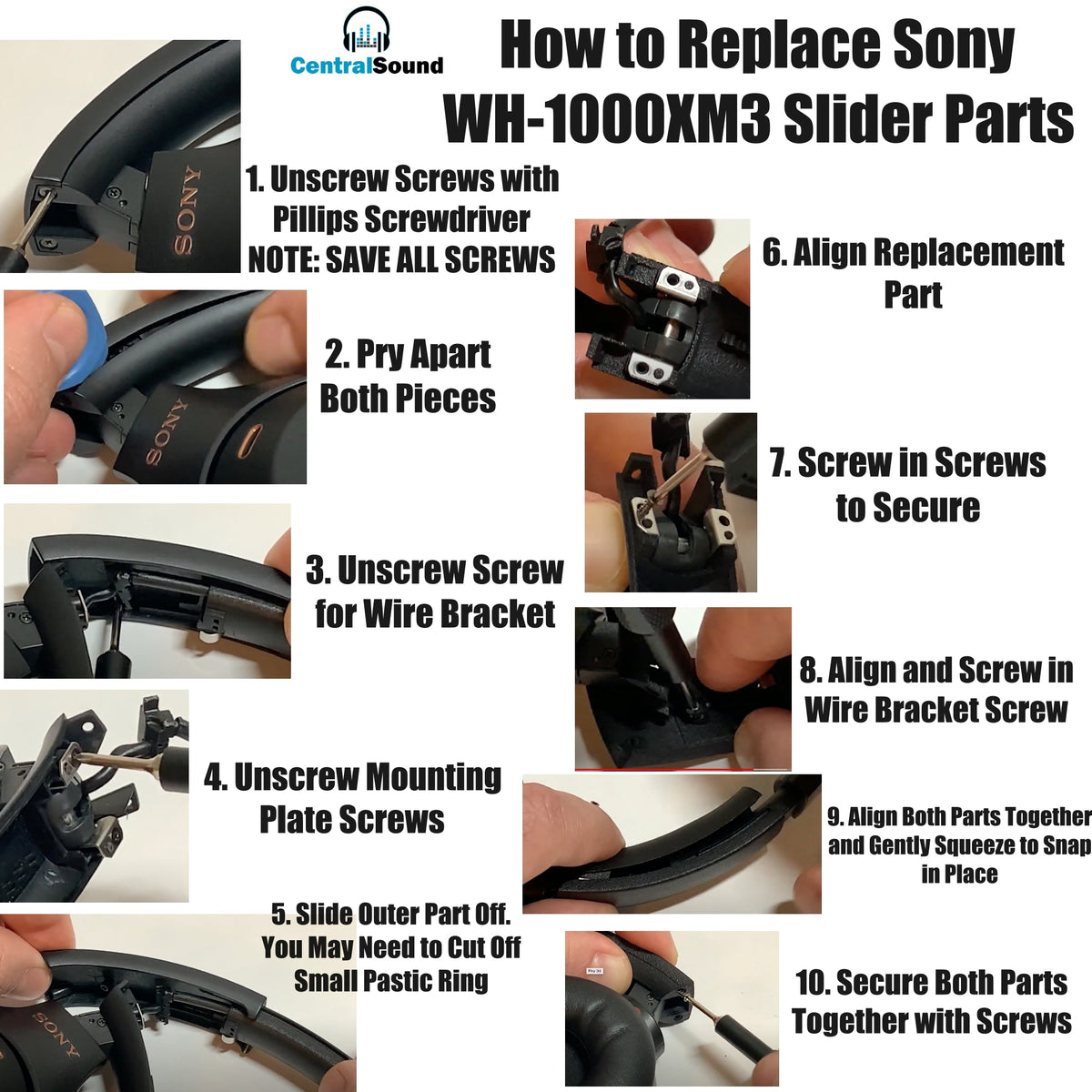Replacement Side Cover Slider Parts UPGRADE KIT for Sony WH-1000XM3 WH1000XM3 Headphones Audio Accessories - Tophatter Daily Deals