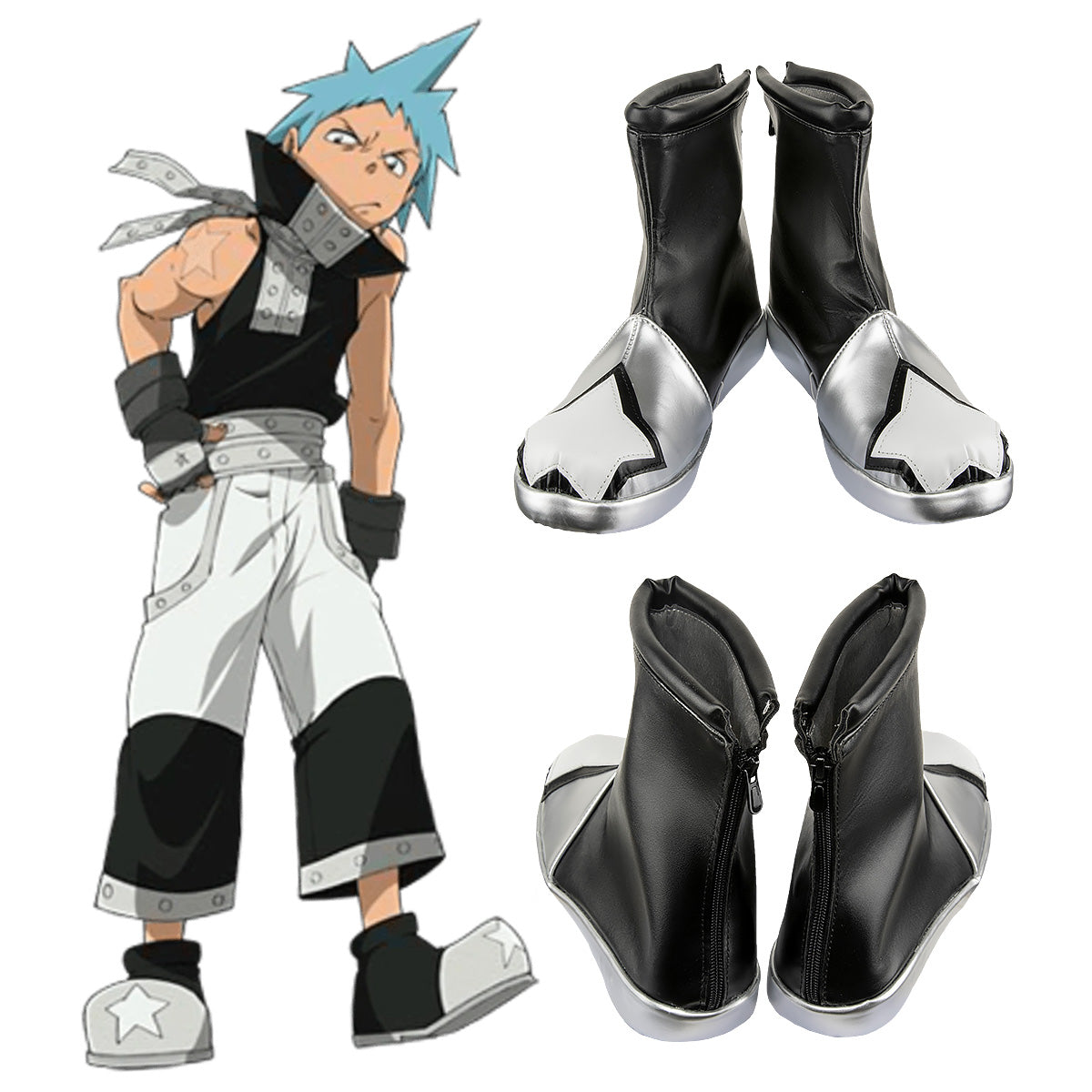 Soul Eater Black Star Black Silver Cosplay Shoes Shoes/Boots - Tophatter Daily Deals
