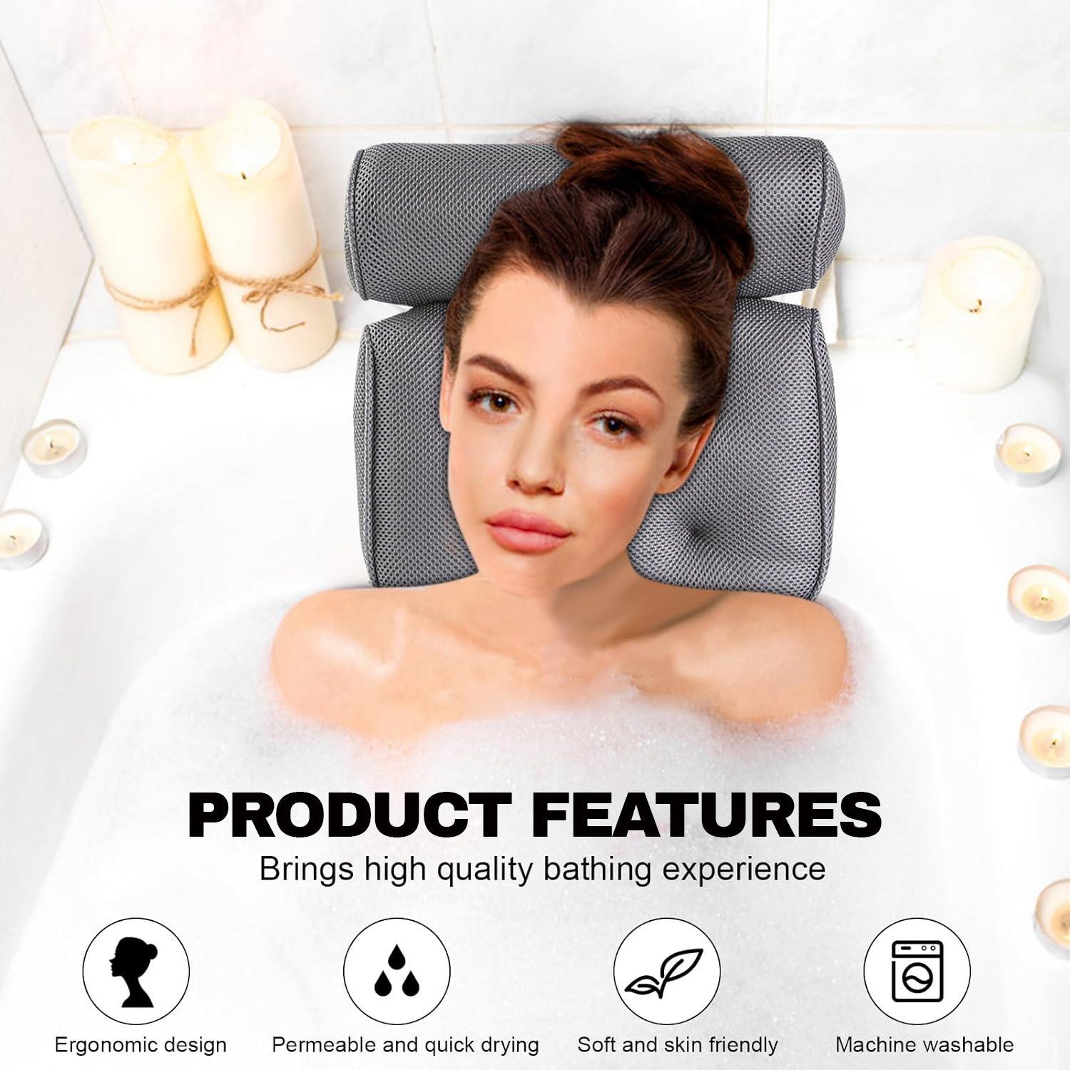 Luxury Bathtub Pillow - Spa Bath Pillow Non-Slip Comfortable Bathtub Headrest Cushion Premium Waterproof Neck Back 4D Mesh Bath Pillows - Tophatter Daily Deals