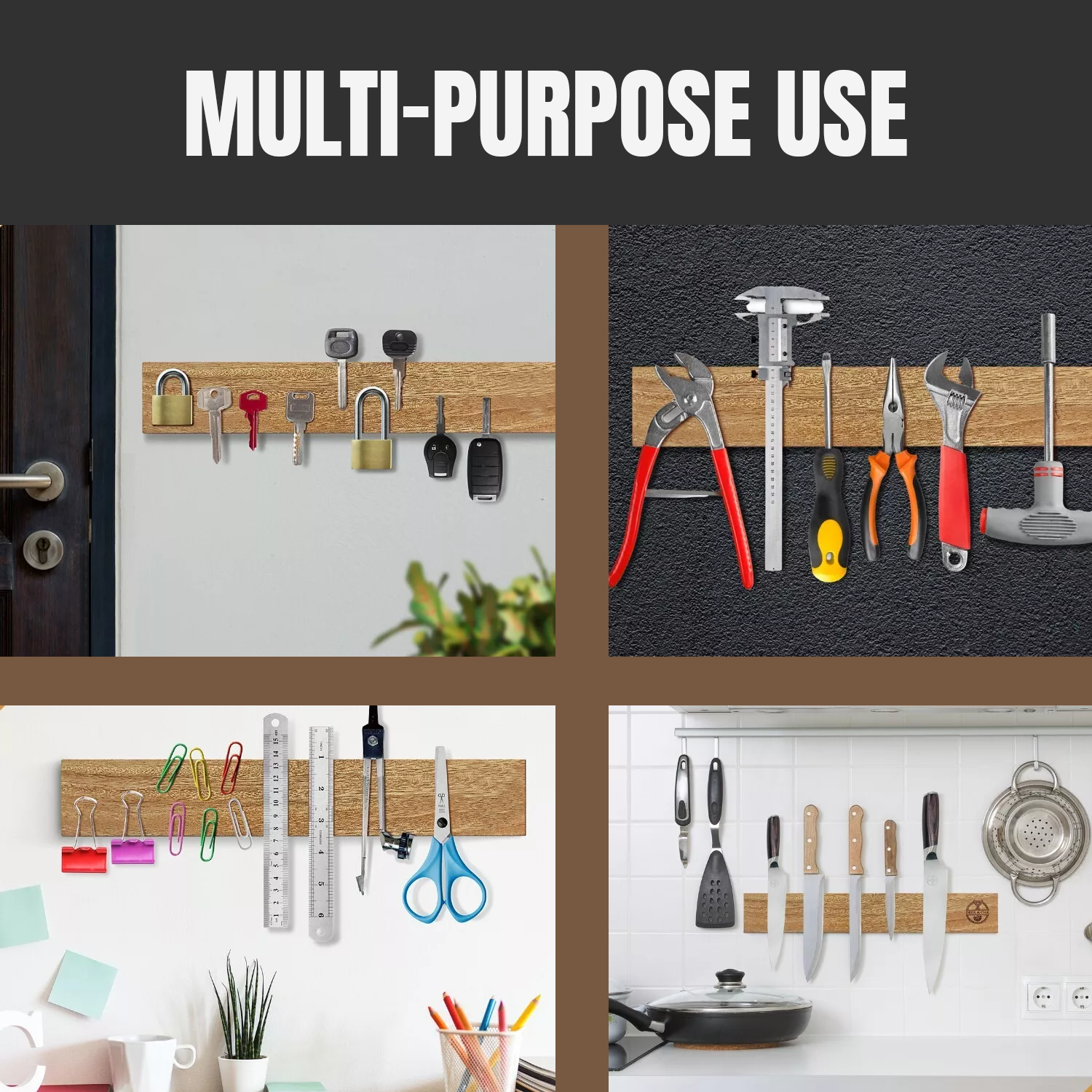 Magnetic Knife Holder – Wall Mounted Stainless Steel Strip for Kitchen Knives & Utensils Kitchen - Tophatter Daily Deals