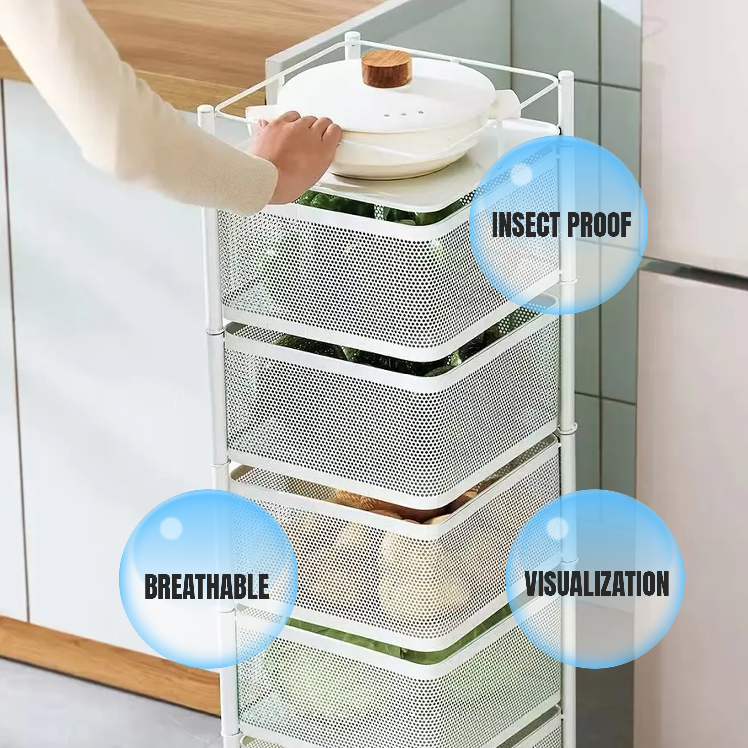 Vegetable Storage Rack – 6-Tier Metal Organizer Stand Shelf with Wheels for Kitchen or Pantry Kitchen - Tophatter Daily Deals