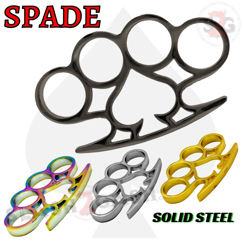 Spade Brass Knuckles Paperweight Solid Steel Duster - Asst. Colors Belt Buckle - Tophatter Daily Deals