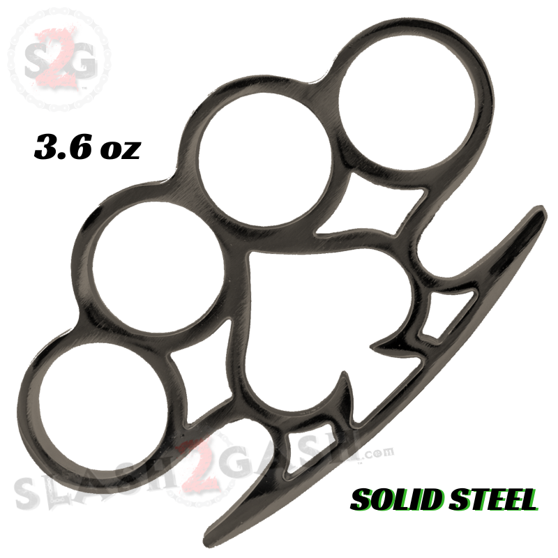 Spade Brass Knuckles Paperweight Solid Steel Knuckle Duster - Black Belt Buckle - Tophatter Daily Deals