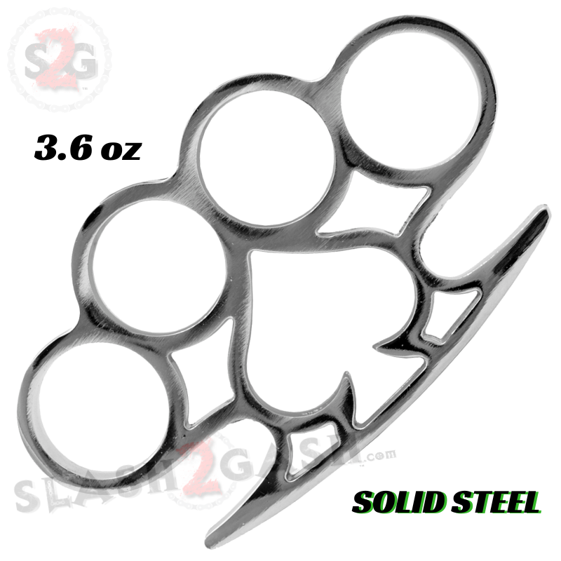 Spade Brass Knuckles Paperweight Solid Steel Knuckle Duster - Silver Belt Buckle - Tophatter Daily Deals