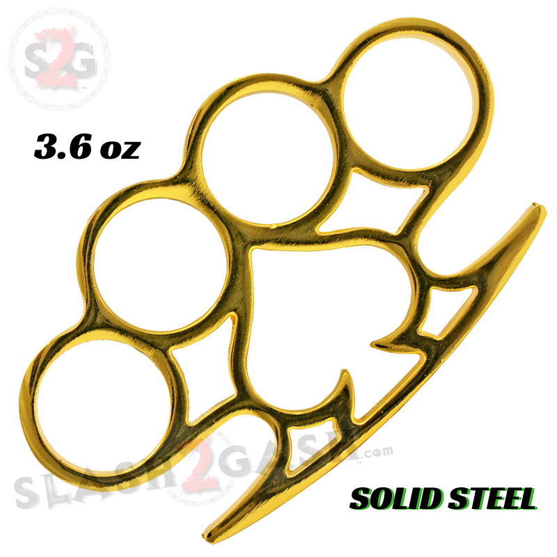 Spade Brass Knuckles Paperweight Solid Steel Knuckle Duster - Gold Belt Buckle - Tophatter Daily Deals
