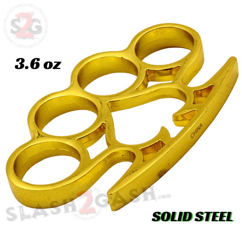 Spade Brass Knuckles Paperweight Solid Steel Knuckle Duster - Gold Belt Buckle - Tophatter Daily Deals