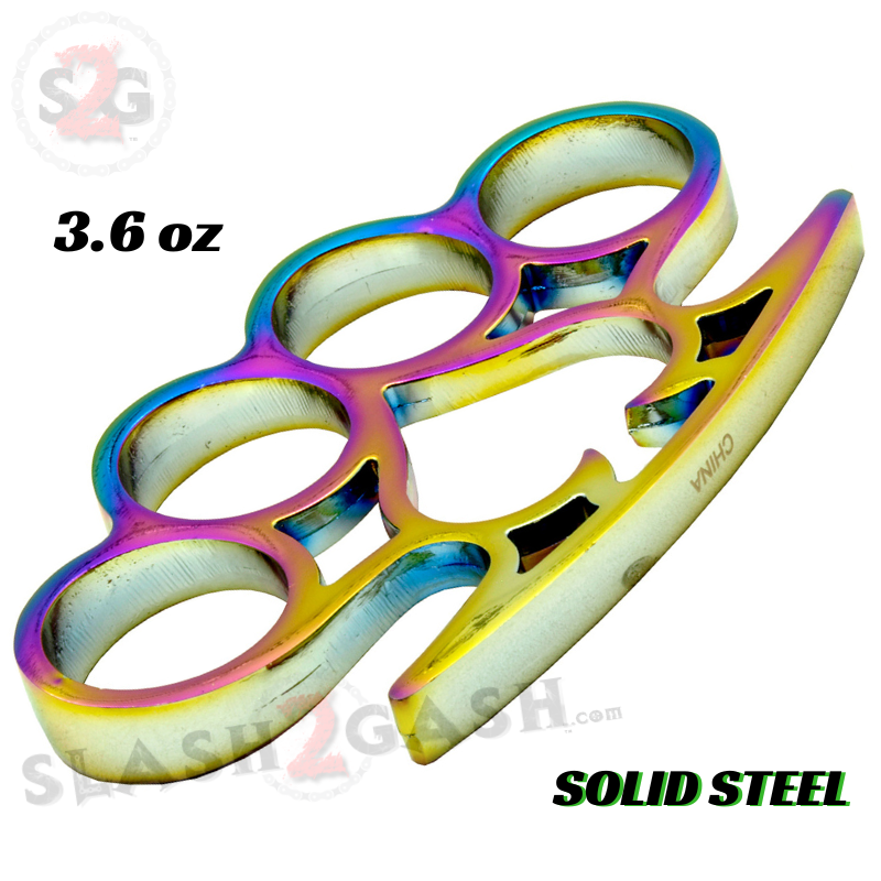 Spade Brass Knuckles Paperweight Solid Steel Duster - Asst. Colors Rainbow Belt Buckle - Tophatter Daily Deals