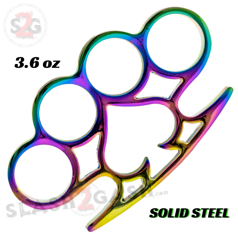 Spade Brass Knuckles Paperweight Solid Steel Knuckle Duster - Rainbow Belt Buckle - Tophatter Daily Deals