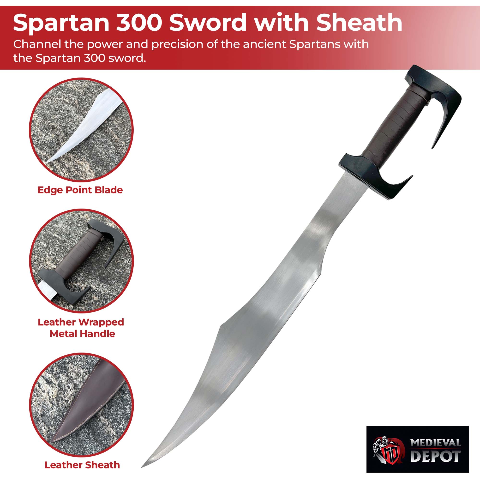 Spartan Legendary Sword with Leather Sheath and Metal Guard Swords - Tophatter Daily Deals