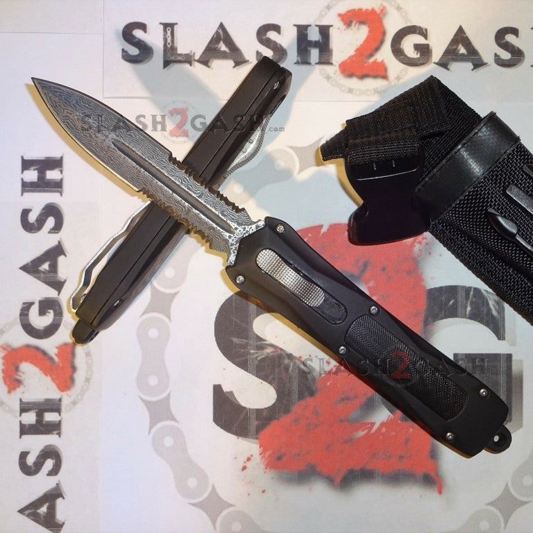 S2G Tactical Spartan D/A OTF Automatic Knife - Damascus Spear Serrated Knife-OTF - Tophatter Daily Deals