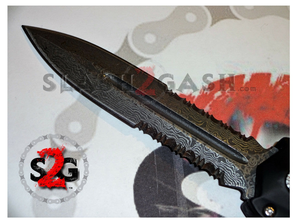S2G Tactical Spartan D/A OTF Automatic Knife - Damascus Spear Serrated Knife-OTF - Tophatter Daily Deals