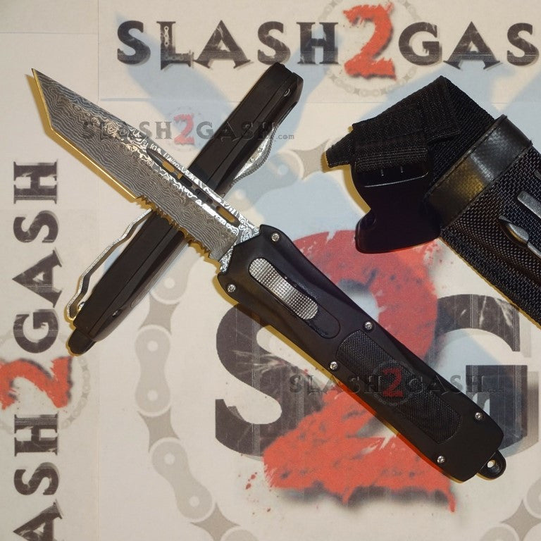 S2G Tactical Spartan D/A OTF Automatic Knife - Damascus Tanto Serrated Knife-OTF - Tophatter Daily Deals