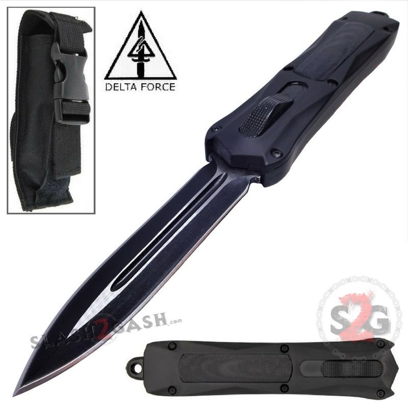 Delta Force Spartan OTF Knife D/A Automatic - Gladius Spear Serrated Plain Edge - Black Hardware Knife-OTF - Tophatter Daily Deals