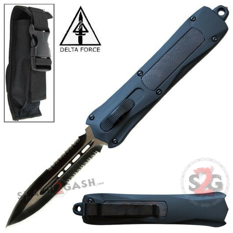 Delta Force Spartan OTF Knife D/A Automatic - Gladius Spear Serrated Serrated Edge - Black Hardware Knife-OTF - Tophatter Daily Deals