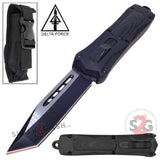 Delta Force Spartan OTF Knife D/A Switchblade - Tanto Warrior Serrated Tanto Plain Edge - Black Hardware Knife-OTF - Tophatter Daily Deals