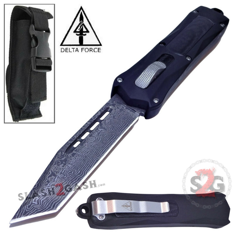 Delta Force Spartan D/A OTF Automatic Knife S2G - Damascus Tanto Plain Tanto Plain Edge Knife-OTF - Tophatter Daily Deals