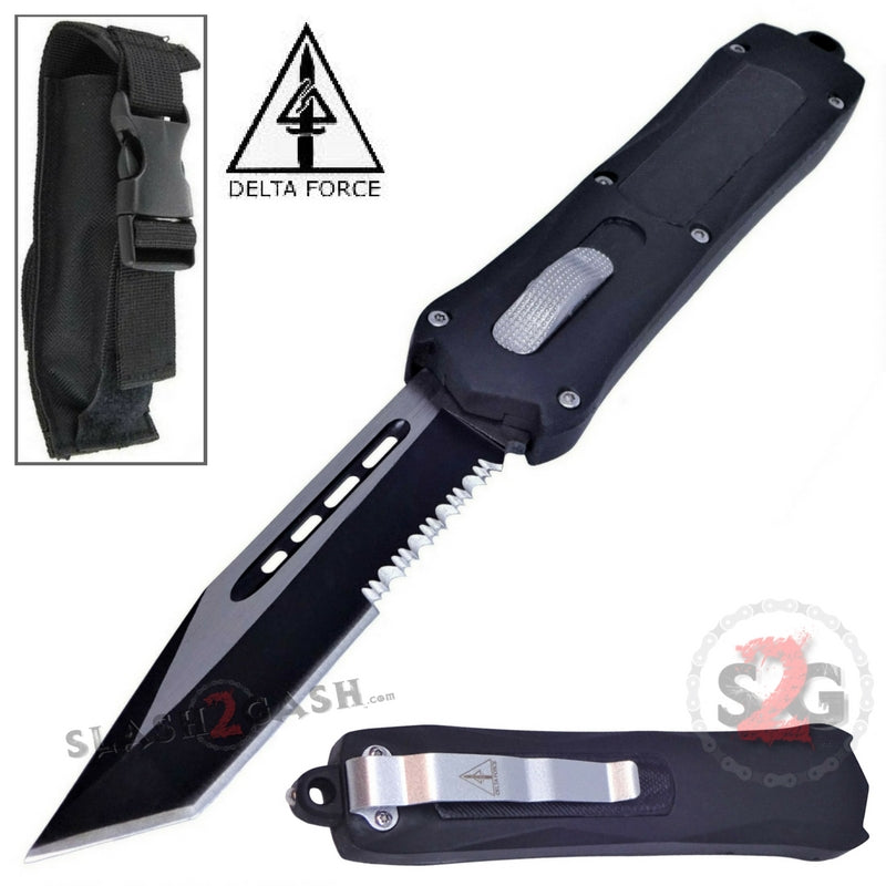 Delta Force Spartan OTF Knife D/A Automatic - Tanto Warrior Plain Tanto Serrated - Silver Hardware Knife-OTF - Tophatter Daily Deals
