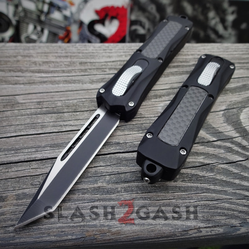Spartan OTF Knife D/A Automatic 7" Small w/ Carbon Fiber - 4 Blades Tanto Warrior - Silver Hardware Knife-OTF - Tophatter Daily Deals