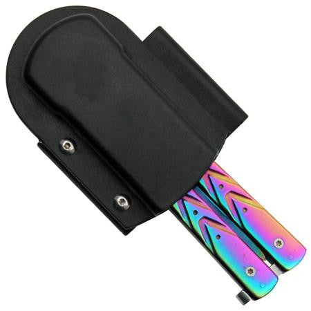 Spay Point Titanium Butterfly Knife Rainbow Balisong w/ Belt Sheath Knife-Balisong - Tophatter Daily Deals