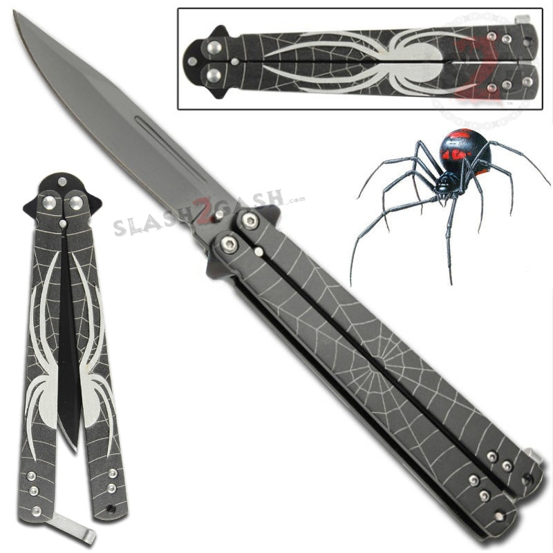 Black Widow Butterfly Knife Spider Webslinger Balisong Clip Point Knife-Balisong - Tophatter Daily Deals