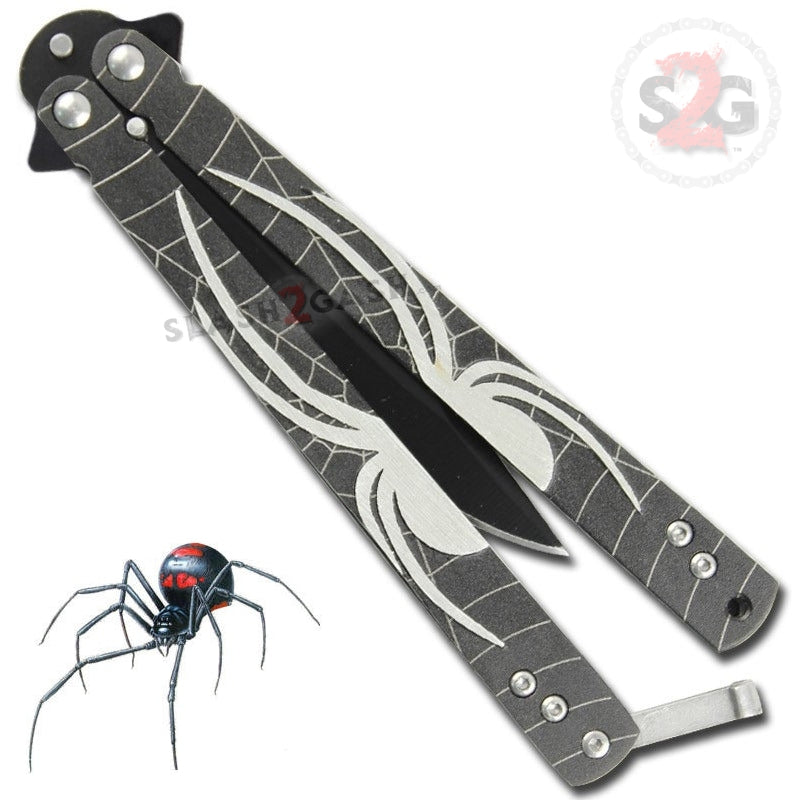 Black Widow Butterfly Knife Spider Webslinger Balisong Knife-Balisong - Tophatter Daily Deals