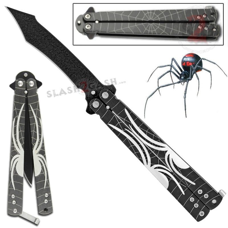 Black Widow Butterfly Knife Spider Webslinger Balisong Recurve Knife-Balisong - Tophatter Daily Deals