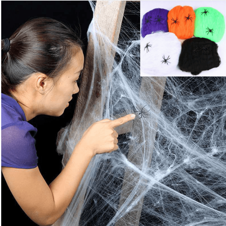 Halloween Spider Webbing - Halloween Decoration Spider Web Spiders Stretchable Cobweb Festive & Franchise - Tophatter Daily Deals