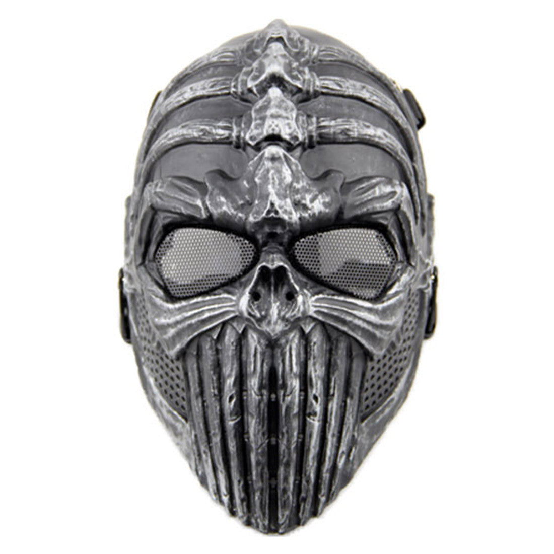 Spine Tingler Tactical Mask Airsoft Wargame Paintball Motorcycle Halloween Full Face Skull SilverBlack Face Mask - Tophatter Daily Deals