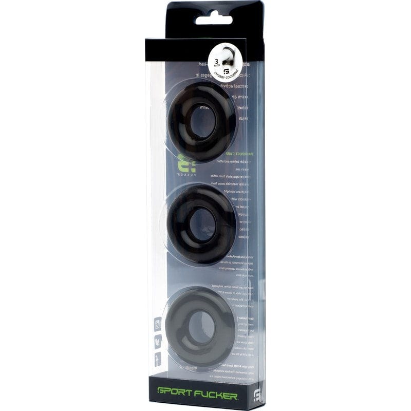 Sport Fucker Rubber Cockring 3 Pk Black - Stretchable Size > Cock Ring > Single - Tophatter Daily Deals