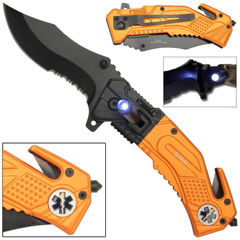Spring Assist LED Tactical EMS Rescue Assisted EMS Knife Collectible Weapons - Tophatter Daily Deals