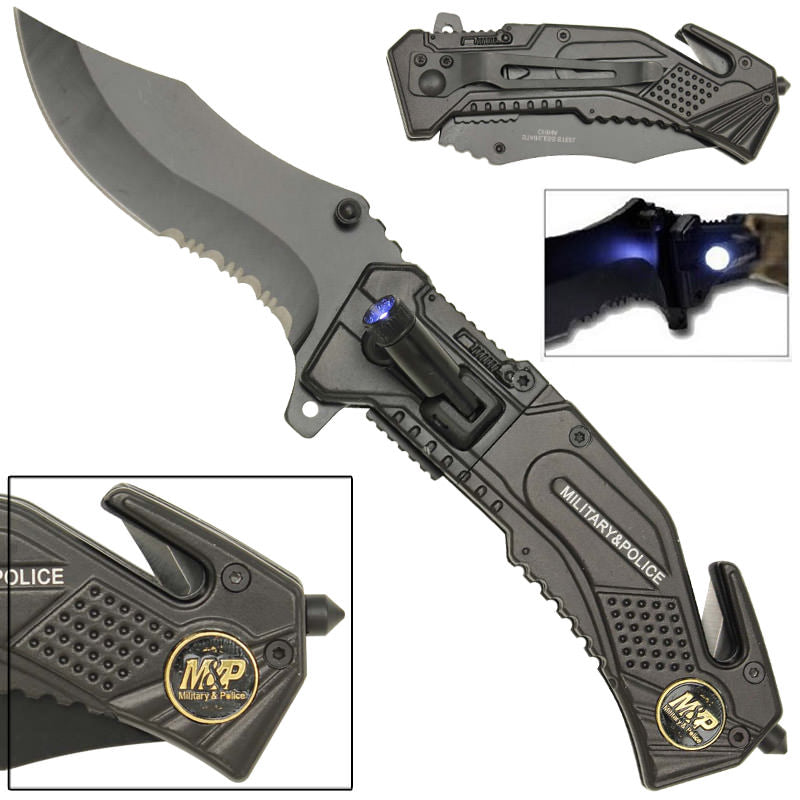 Spring Assist LED Tactical M & P Rescue Assisted Opening Knife - TOPHATTER'S ARMORY DEALS Collectible Weapons - Tophatter Daily Deals