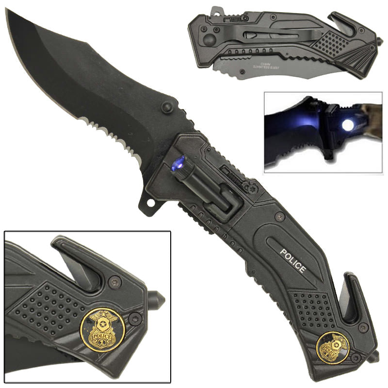 Spring Assist LED Police Tactical Rescue Assisted Knife Collectible Weapons - Tophatter Daily Deals