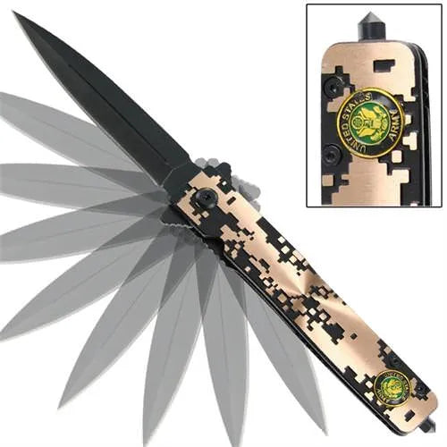 US Army Stiletto Style Spring Assist Knife - Glas Breaker - Tophatter Daily Deals