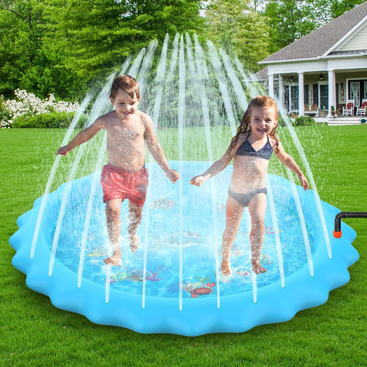 Sprinkler Splash Pad - Outdoor Water Play Sprinklers Large Round Sprinkle Splash Water Play Mat Summer Spray Inflatable for Kids Sports Toys - Tophatter Daily Deals