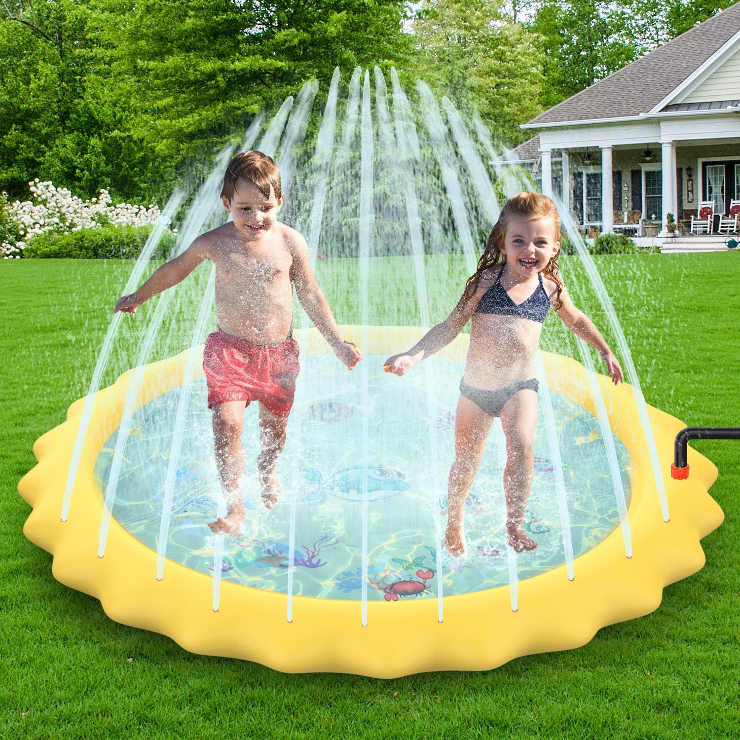 Sprinkler Splash Pad - Outdoor Water Play Sprinklers Large Round Sprinkle Splash Water Play Mat Summer Spray Inflatable for Kids Sports Toys - Tophatter Daily Deals